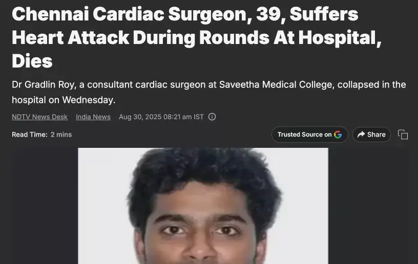 News headline about a heart attack