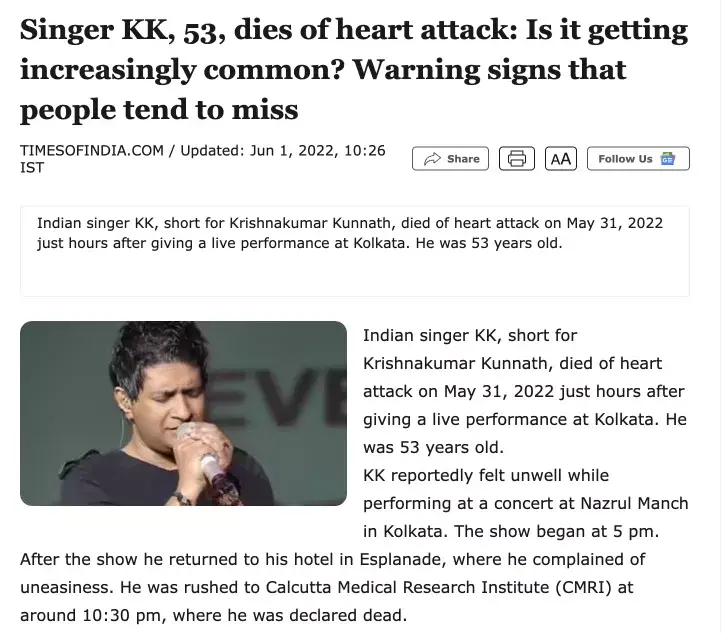 News headline about a heart attack