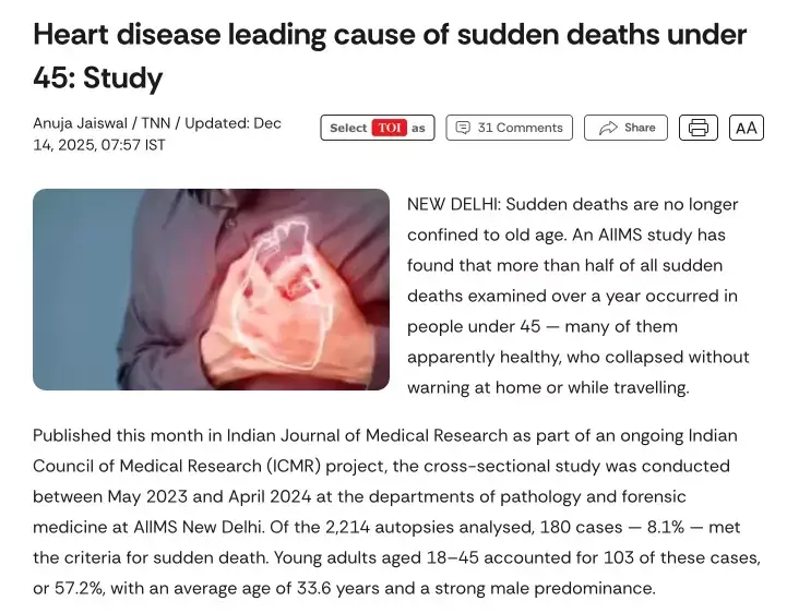 News headline about a heart attack